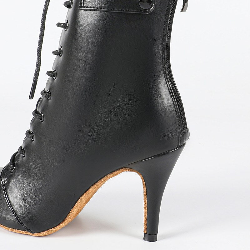 Women's Black Leatherette Customized Heel Suede Heel Dance Boots Salsa JazDance Shoes