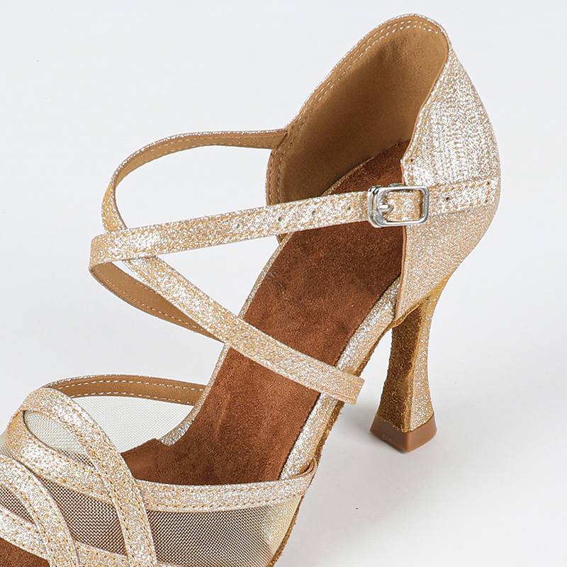 Women's Champagne Sparkling Glitter Customized Heel Ballroom Latin Dance Shoes