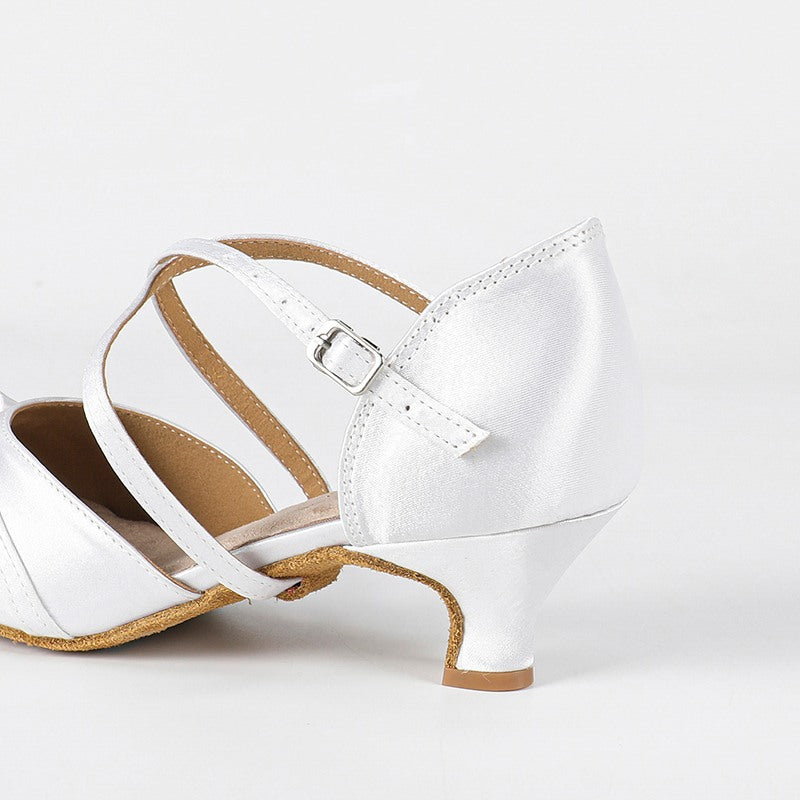 Women's White Satin Customized Heel Closed Toe Ballroom Dance Shoes Wedding Dance Shoes