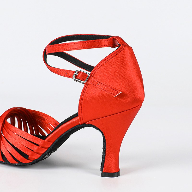 Women's Red Satin Customized Heel Ballroom Latin Dance Shoes