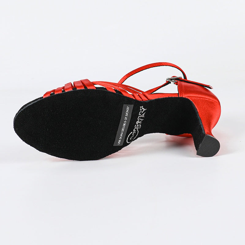 Women's Red Satin Customized Heel Ballroom Latin Dance Shoes