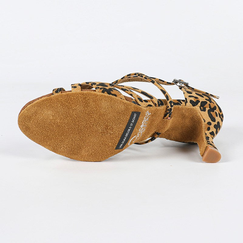 Women's Customized Heel Leopard Strappy Latin Dance Shoes Ballroom Dance Shoes