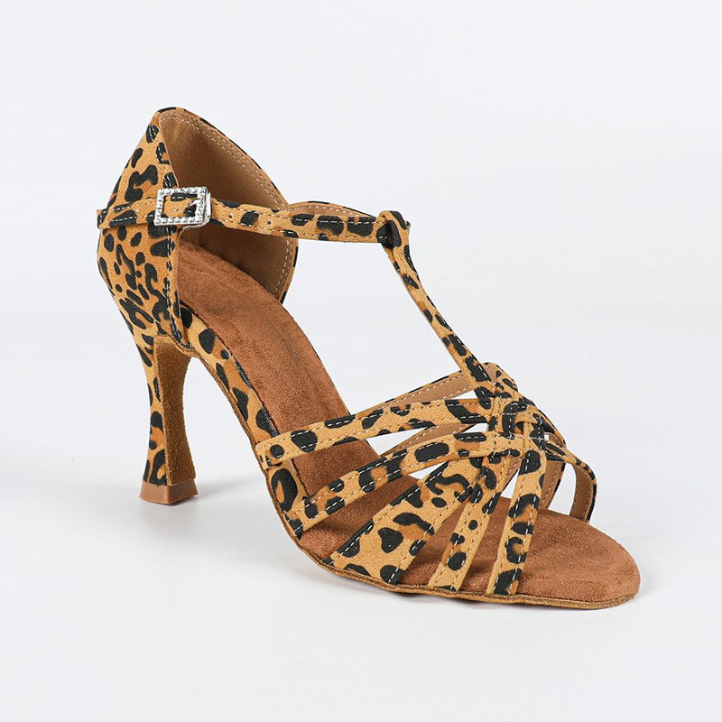 Women's Customized Heel Leopard T-Strap Latin Dance Shoes Ballroom Dance Shoes