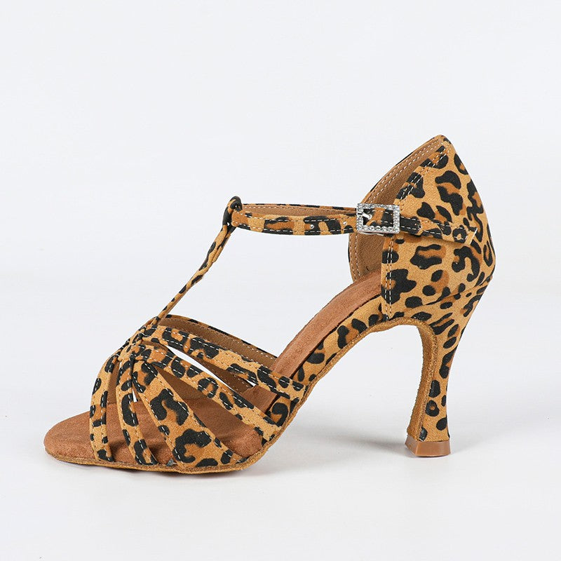 Women's Customized Heel Leopard T-Strap Latin Dance Shoes Ballroom Dance Shoes