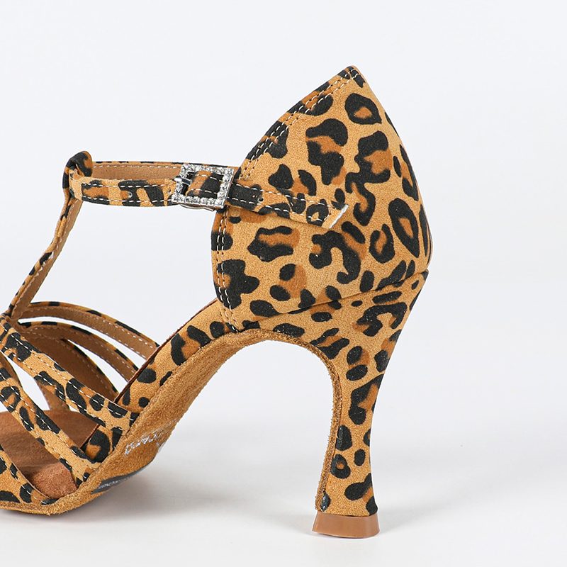 Women's Customized Heel Leopard T-Strap Latin Dance Shoes Ballroom Dance Shoes