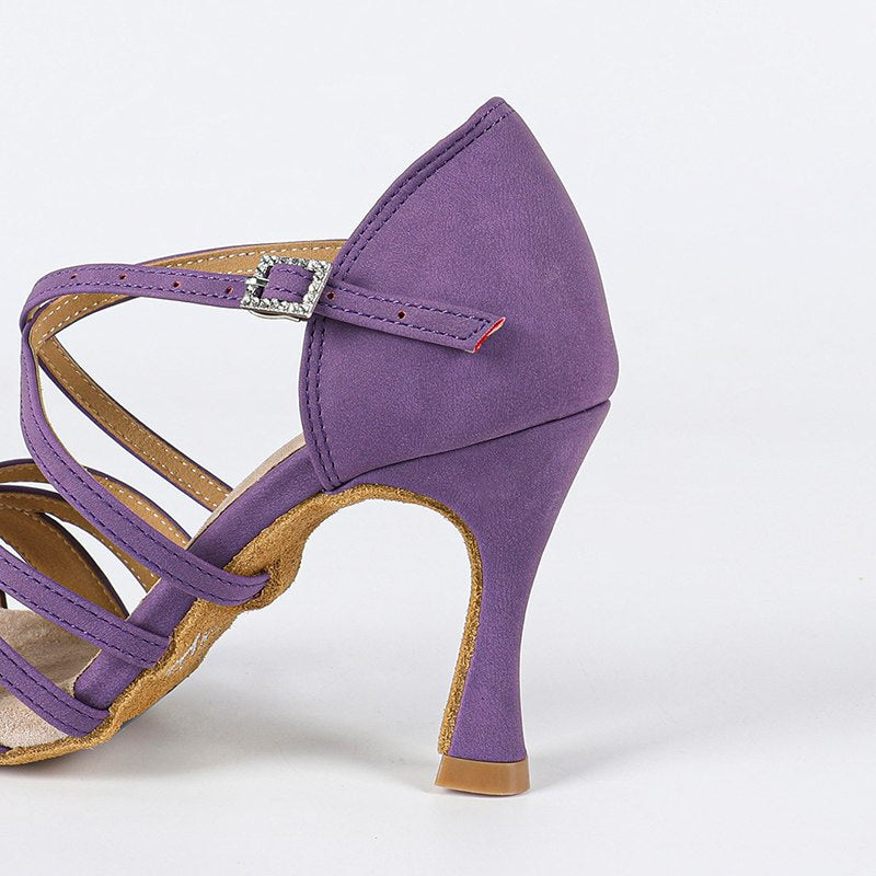 Women's Purple Orange Suede Customized Heel Ankle Strap Ballroom Latin Dance Shoes