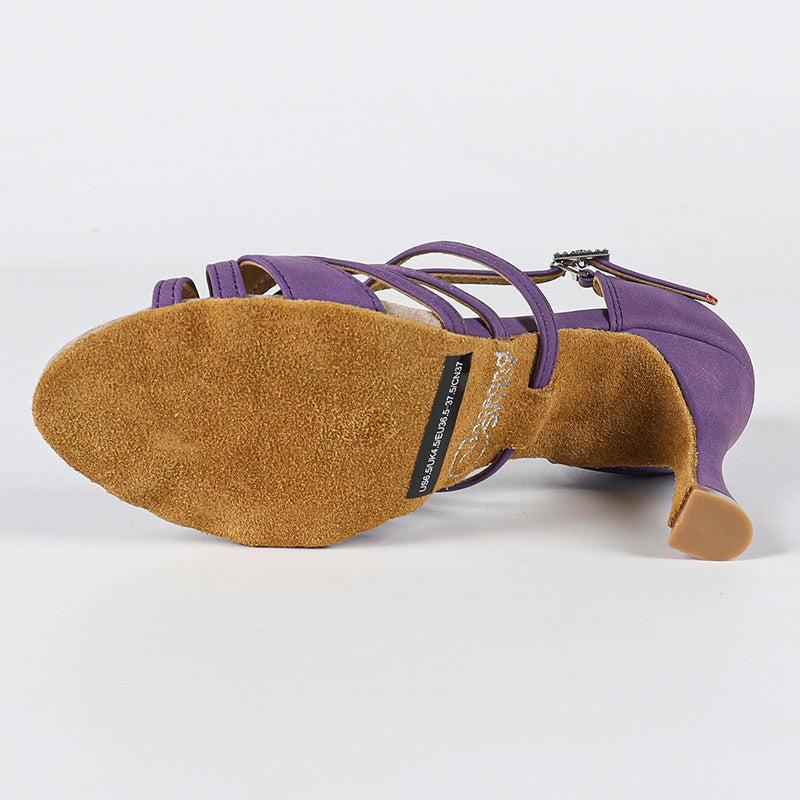 Women's Purple Orange Suede Customized Heel Ankle Strap Ballroom Latin Dance Shoes