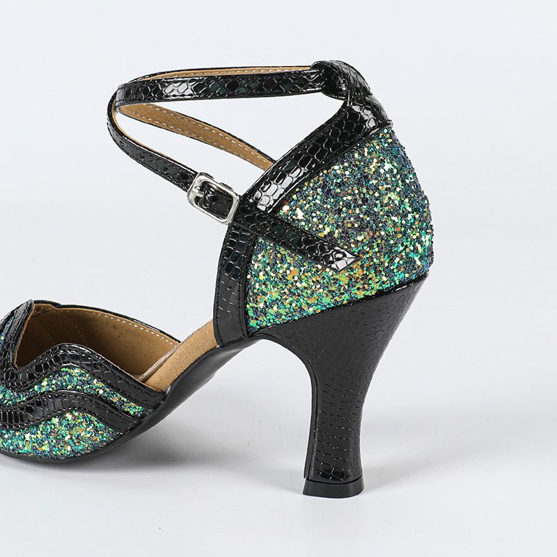 Women's Sparkling Glitter Customized Heel Closed Toe Ballroom Dance Shoes Modern Dance Shoes
