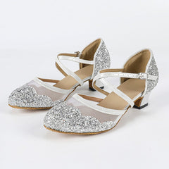 Women's Silver Sparkling Glitter Customized Heels Ballroom Dance Shoes Modern Shoes