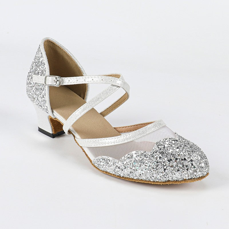 Women's Silver Sparkling Glitter Customized Heels Ballroom Dance Shoes Modern Shoes