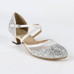 Women's Silver Sparkling Glitter Customized Heels Ballroom Dance Shoes Modern Shoes
