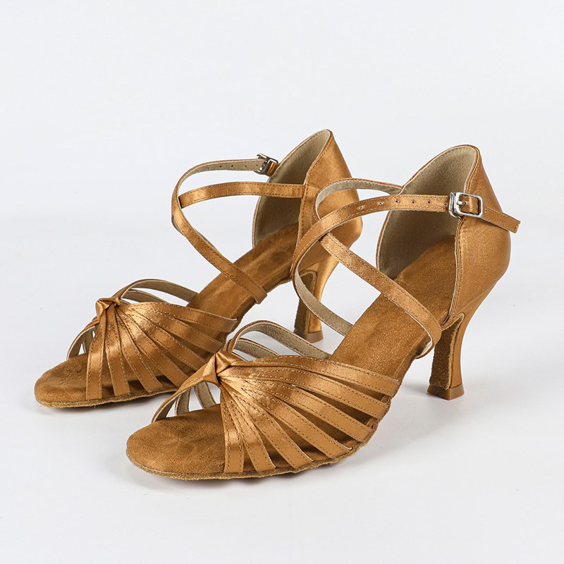 Women's 5.5/6.5/7.5/8cm Heels Satin Strappy Knot Dance Shoes Latin Dance Shoes