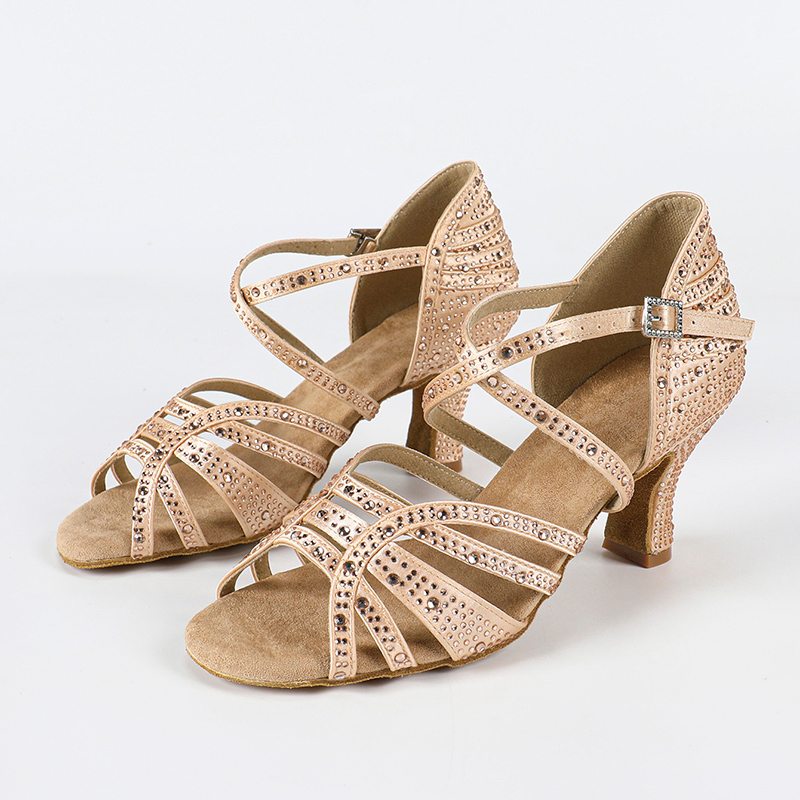 Women's Satin Rhinestone Customized Heel Latin Shoes Salsa Shoes Ballroom Dance Shoes