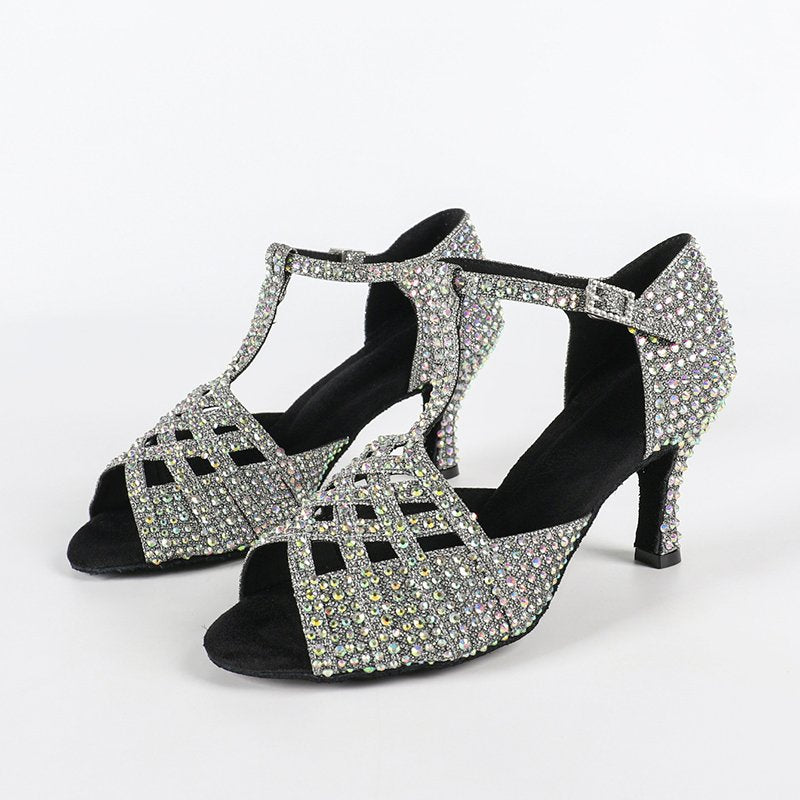 Women's Sparkling Glitter Customized Heel Salsa Latin Dance Shoes