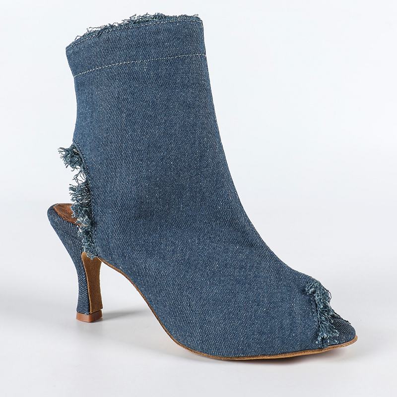 Women's Blue Denim Customized Heel Dance Boots Salsa JazDance Shoes