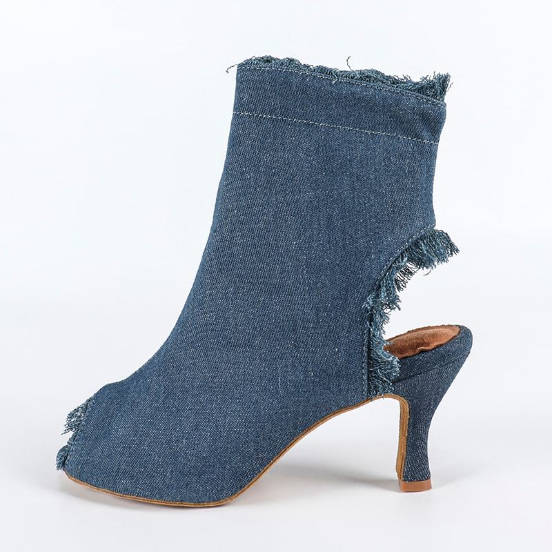 Women's Blue Denim Customized Heel Dance Boots Salsa JazDance Shoes
