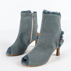 Women's Blue Denim Customized Heel Dance Boots Salsa JazDance Shoes