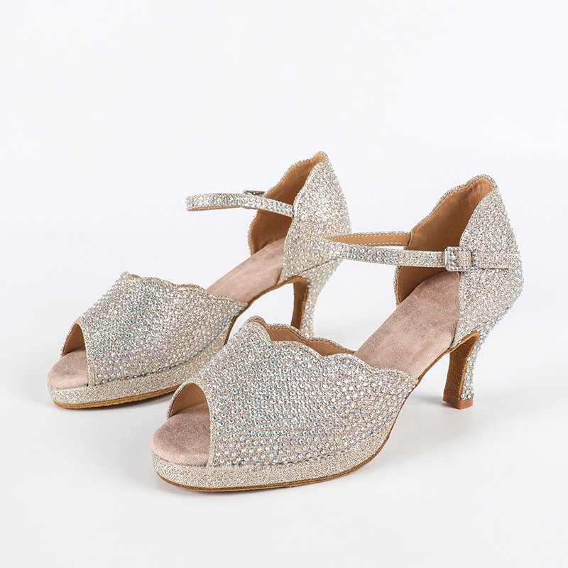 Women's Sparkling Glitter Customized Heel Salsa Latin Dance Shoes