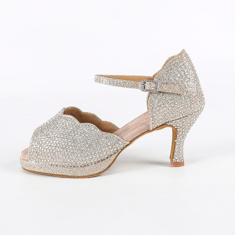 Women's Sparkling Glitter Customized Heel Salsa Latin Dance Shoes