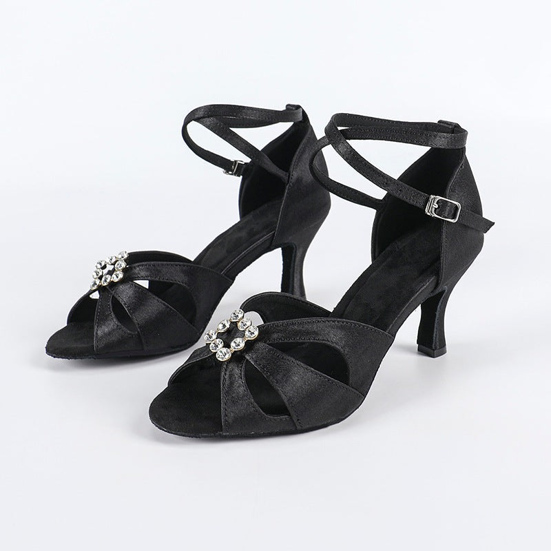 Women's Black Satin Customized Heel Latin Dance Shoes Ballroom Dance Shoes