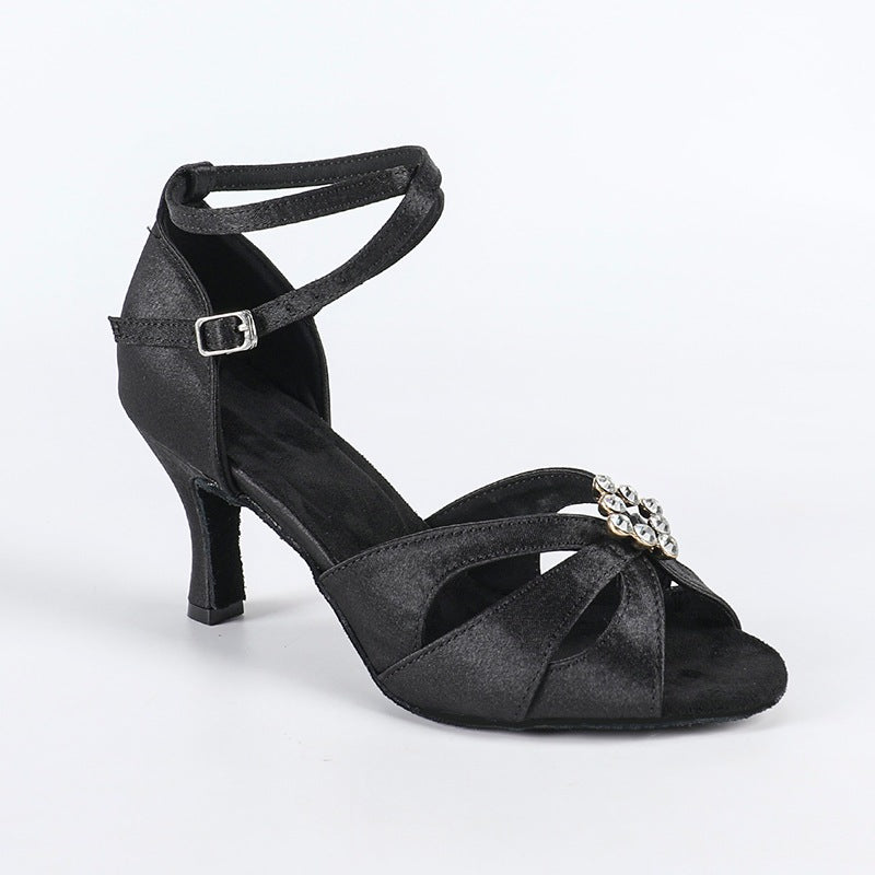 Women's Black Satin Customized Heel Latin Dance Shoes Ballroom Dance Shoes