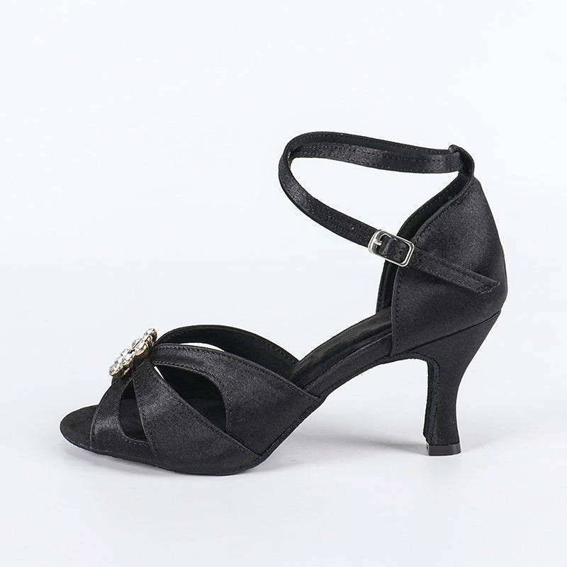 Women's Black Satin Customized Heel Latin Dance Shoes Ballroom Dance Shoes