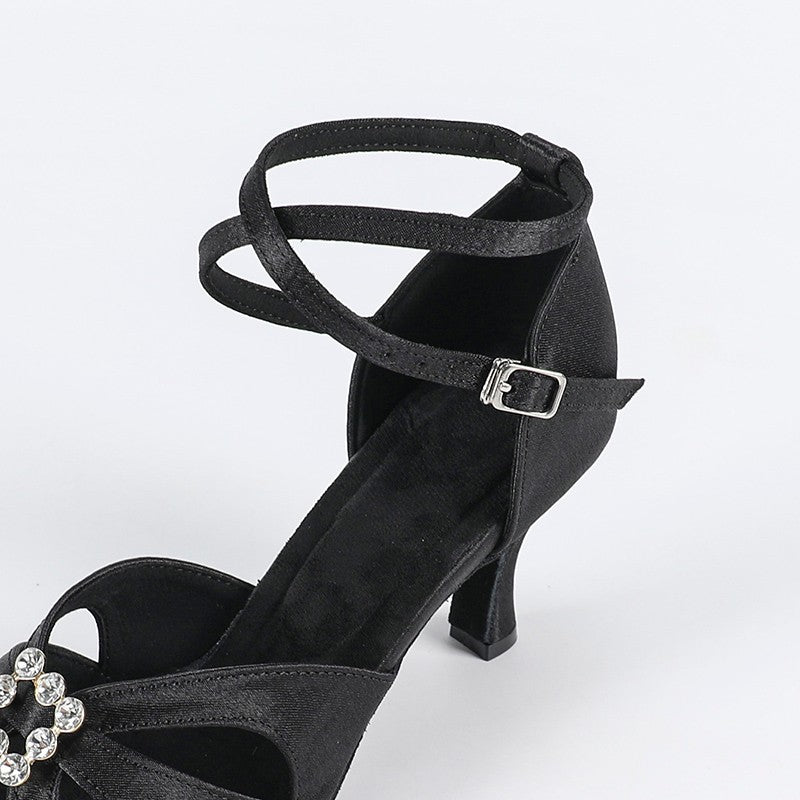 Women's Black Satin Customized Heel Latin Dance Shoes Ballroom Dance Shoes