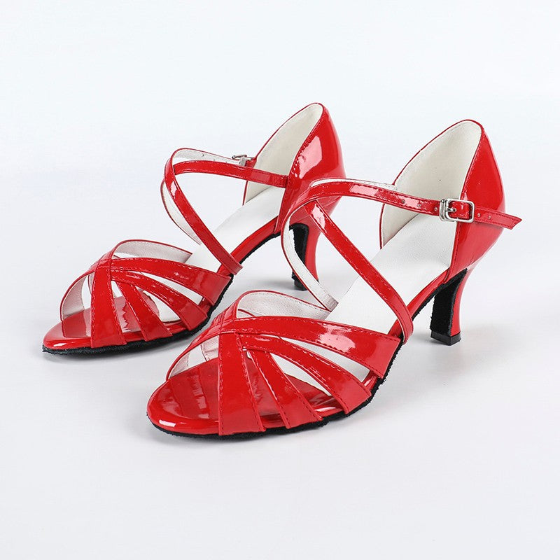 Women's Red PU Customized Heel Latin Dance Shoes Ballroom Dance Shoes
