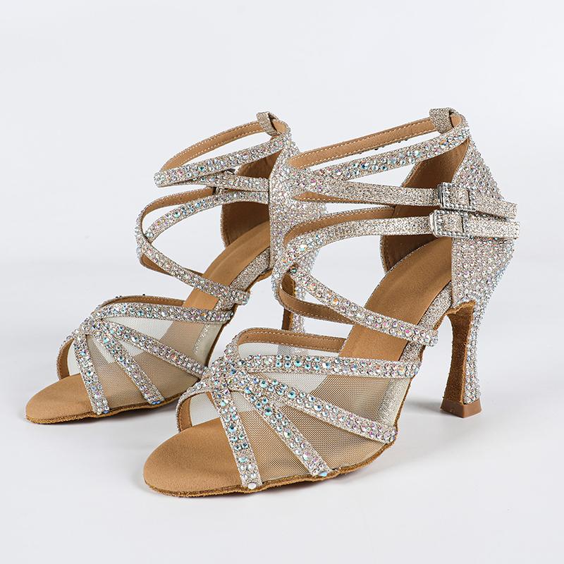 Women's Sparkling Glitter Customized Heel Salsa Latin Dance Shoes
