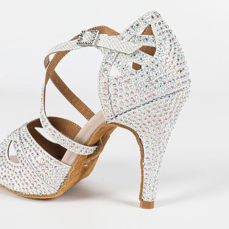 Women's Sparkling Glitter Customized Heel Salsa Latin Ballroom Dance Shoes