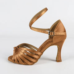 Women's Brown Customized Heel Strappy Knot Dance Heels Latin & Ballroom Dance Shoes