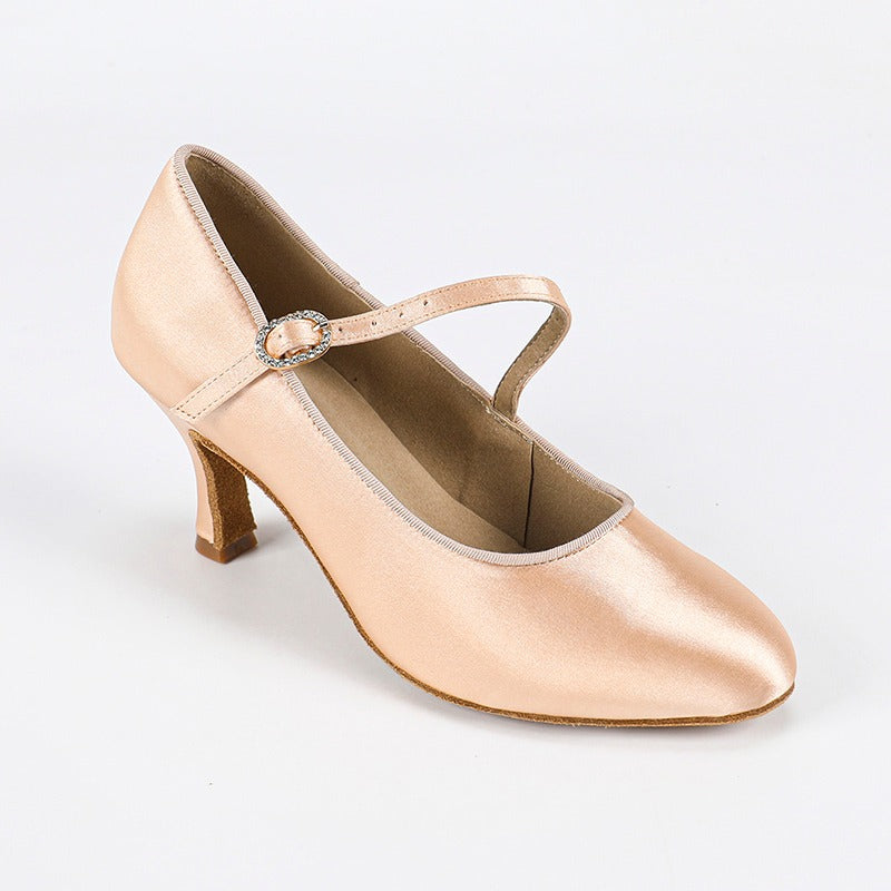 Women's Light Brown Satin Custom Heels Closed Toe Pumps Ballroom Modern Dance Shoes