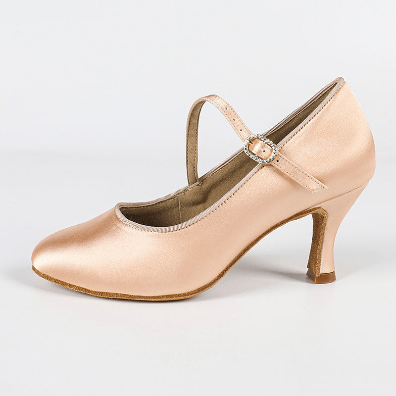 Women's Light Brown Satin Custom Heels Closed Toe Pumps Ballroom Modern Dance Shoes