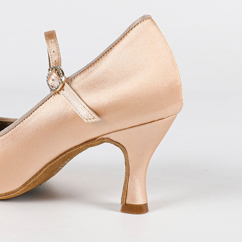 Women's Light Brown Satin Custom Heels Closed Toe Pumps Ballroom Modern Dance Shoes