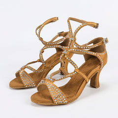 Women's Rhinestone Satin Customized Heels Dance Boots Salsa Dance Shoes
