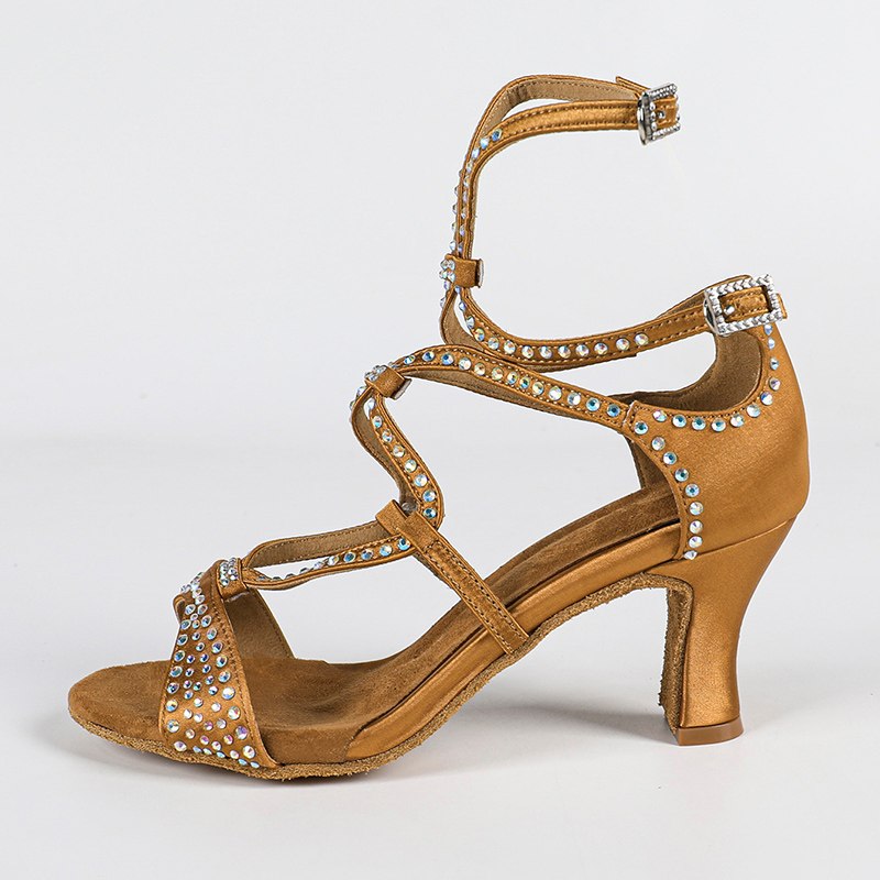 Women's Rhinestone Satin Customized Heels Dance Boots Salsa Dance Shoes