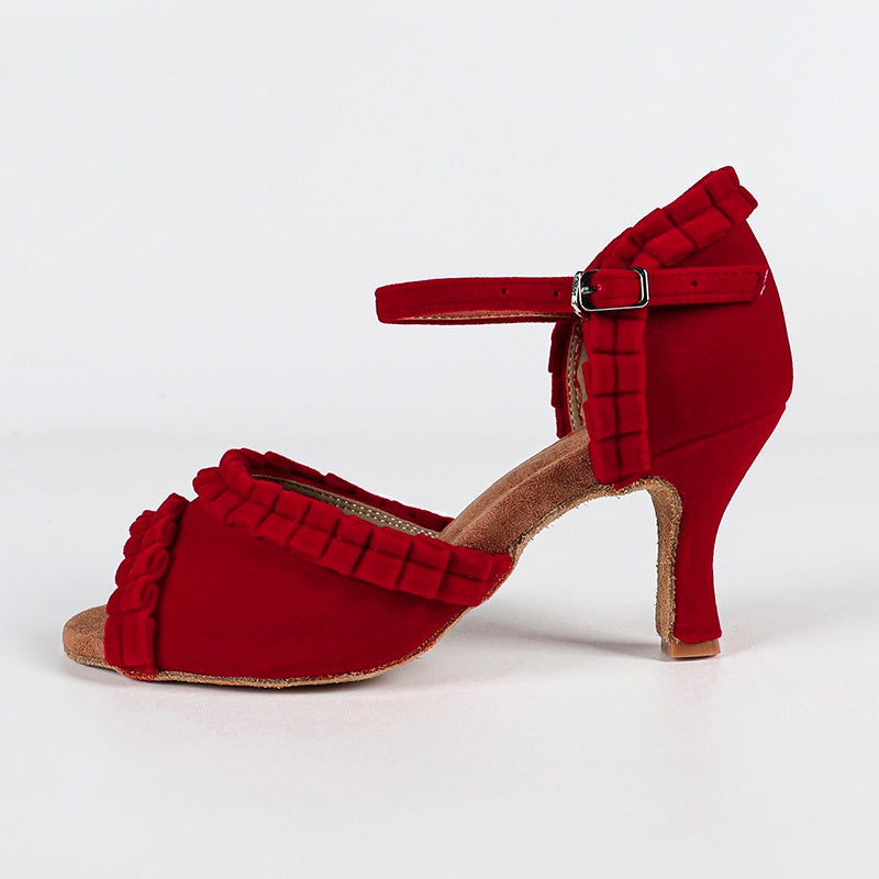 Women's Customized Heel Red Velvet Latin Shoes Ballroom Dance Shoes