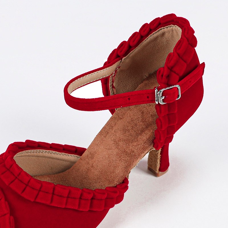 Women's Customized Heel Red Velvet Latin Shoes Ballroom Dance Shoes