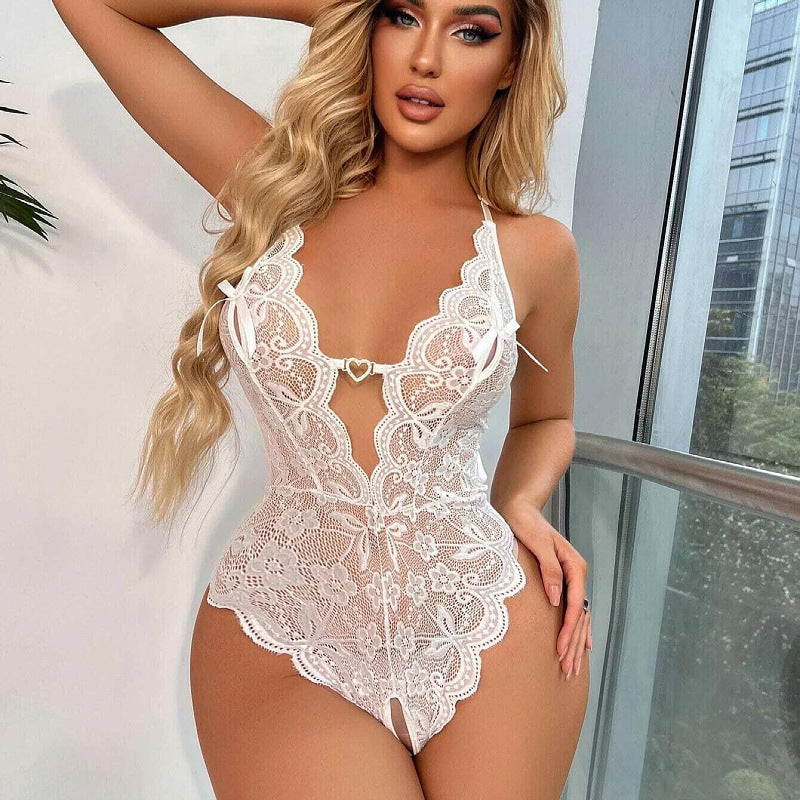 Model LT264Cross Hollow Crotchless Fishnet Bodysuits