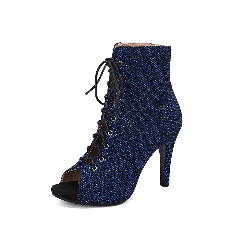 Women's PU 9cm Silm Heel Sequin Lace-up Dance Boots JazDance Shoes
