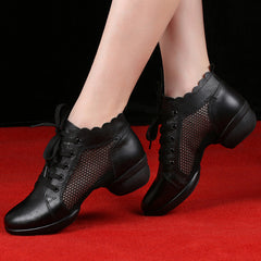 Women's Mesh Lace-up 4cm Heel Dance Sneakers Practice Dance Shoes JazDance
