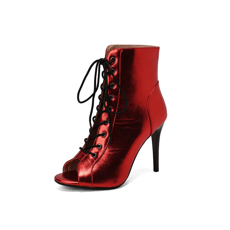 Women's PU Lace-up 10cm Silm Heel Rubber Sole Dance Boots JazDance Shoes