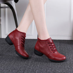 Women's Leather Lace-up 4cm Heel Dance Sneakers Practice Dance Shoes JazDance