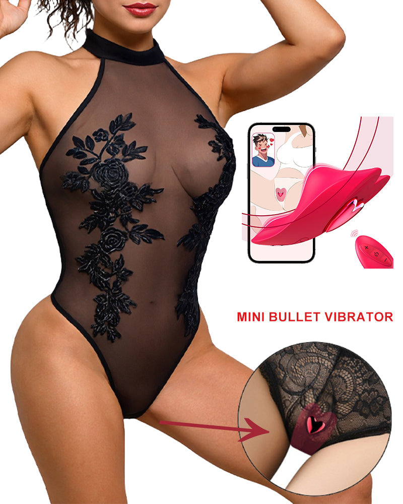 Mesh Sheer Floral Embroidered Bodysuit