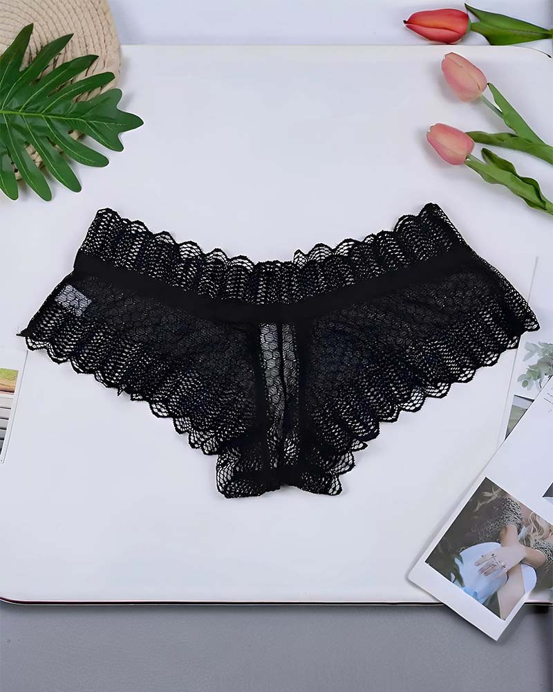 Plus Size Floral Lace Crisscross Panties Sheer Scalloped Briefs