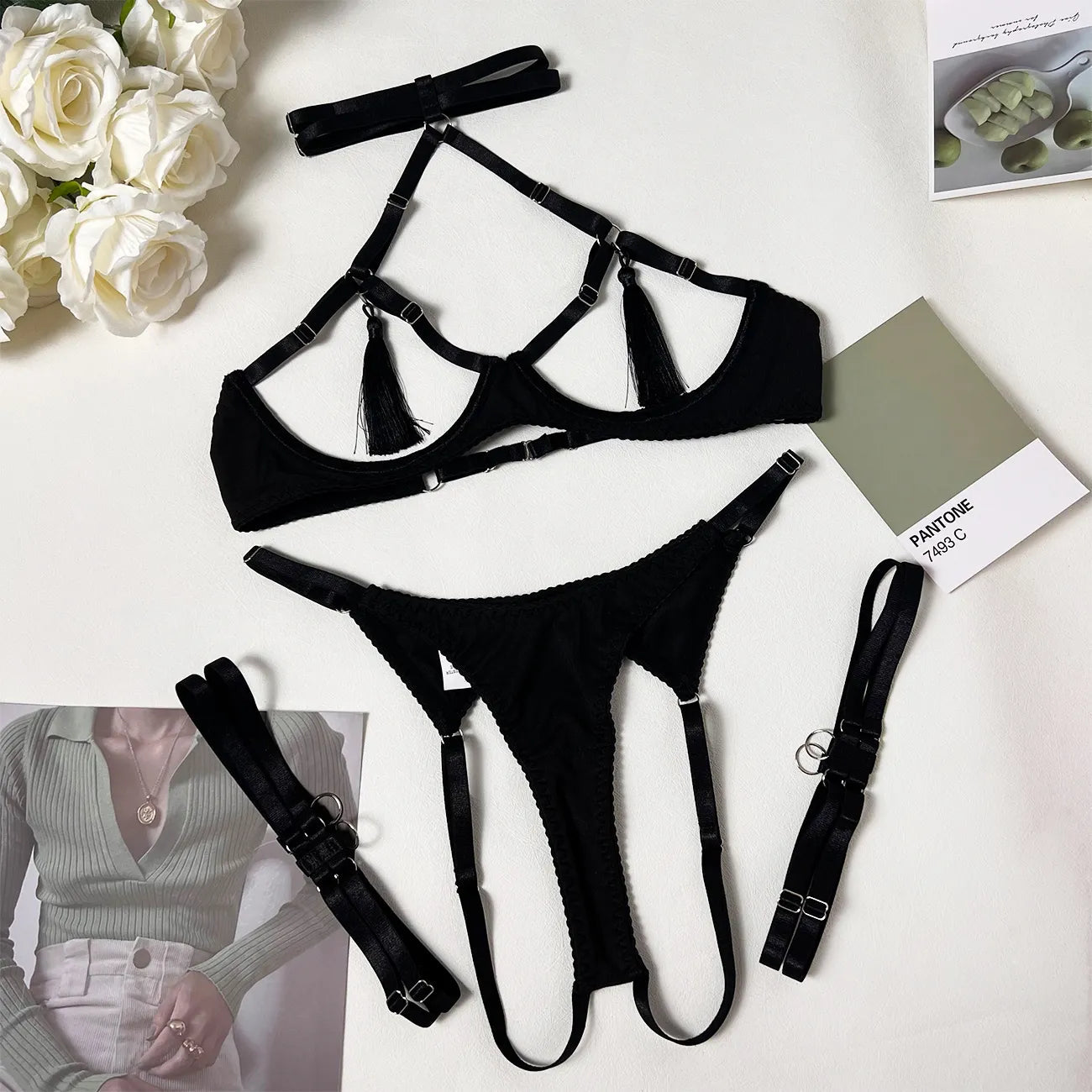 Model SL290Cross Hollow Crotchless Fishnet Bodysuits
