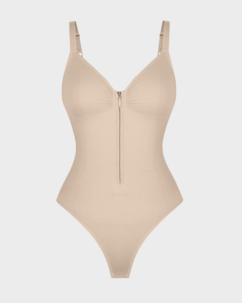 Seamless Zipper Front Shaping Thong Bodysuit