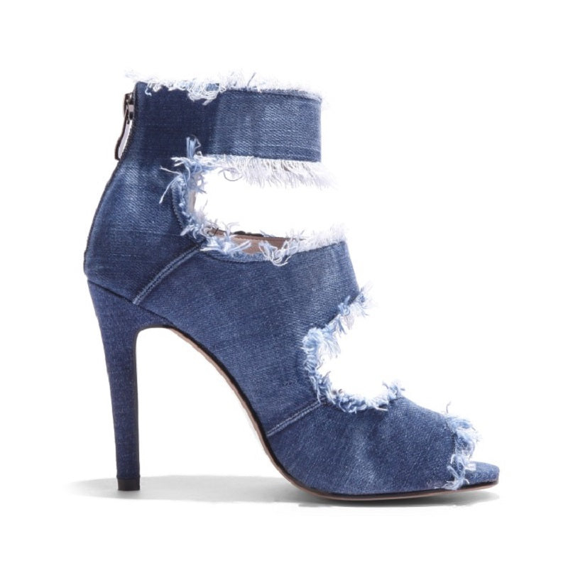Women's Denim 9.5cm Denim Rubber Sole Dance Boots Ballroom Dance Shoes