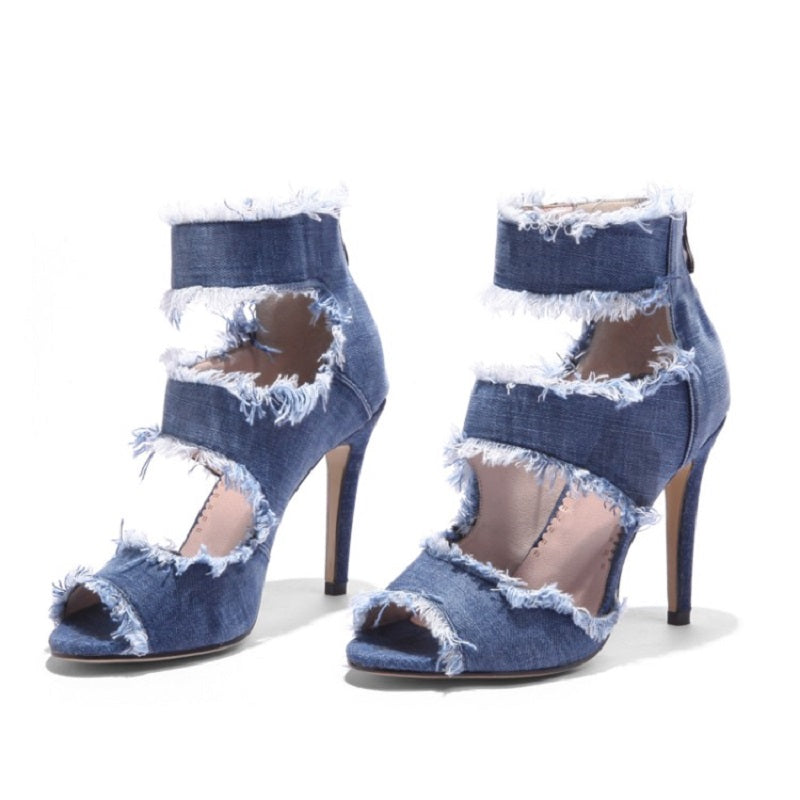 Women's Denim 9.5cm Denim Rubber Sole Dance Boots Ballroom Dance Shoes