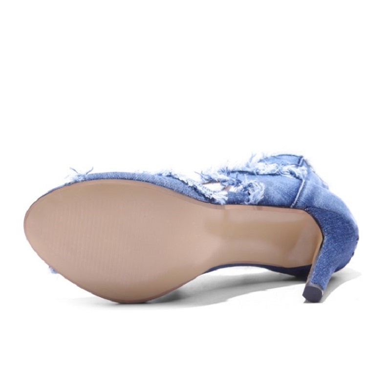 Women's Denim 9.5cm Denim Rubber Sole Dance Boots Ballroom Dance Shoes